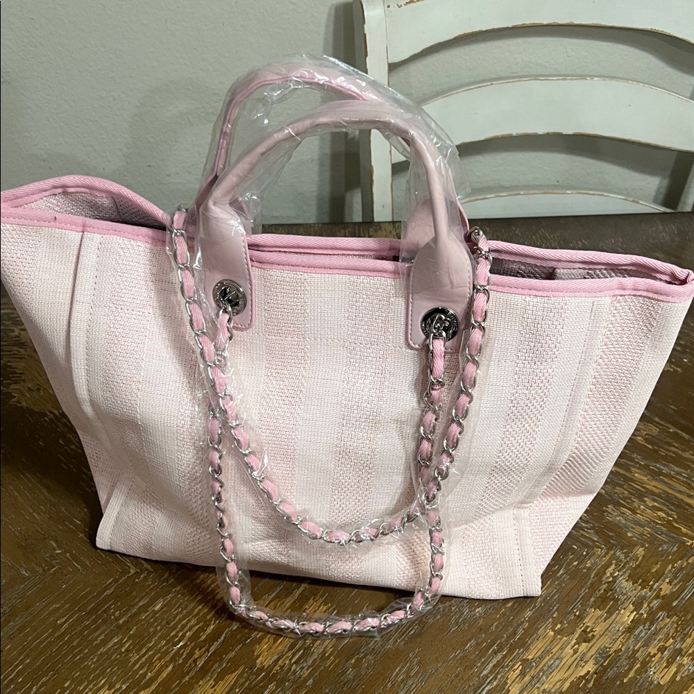 Classic Pink Tote Bag with Chain Handles